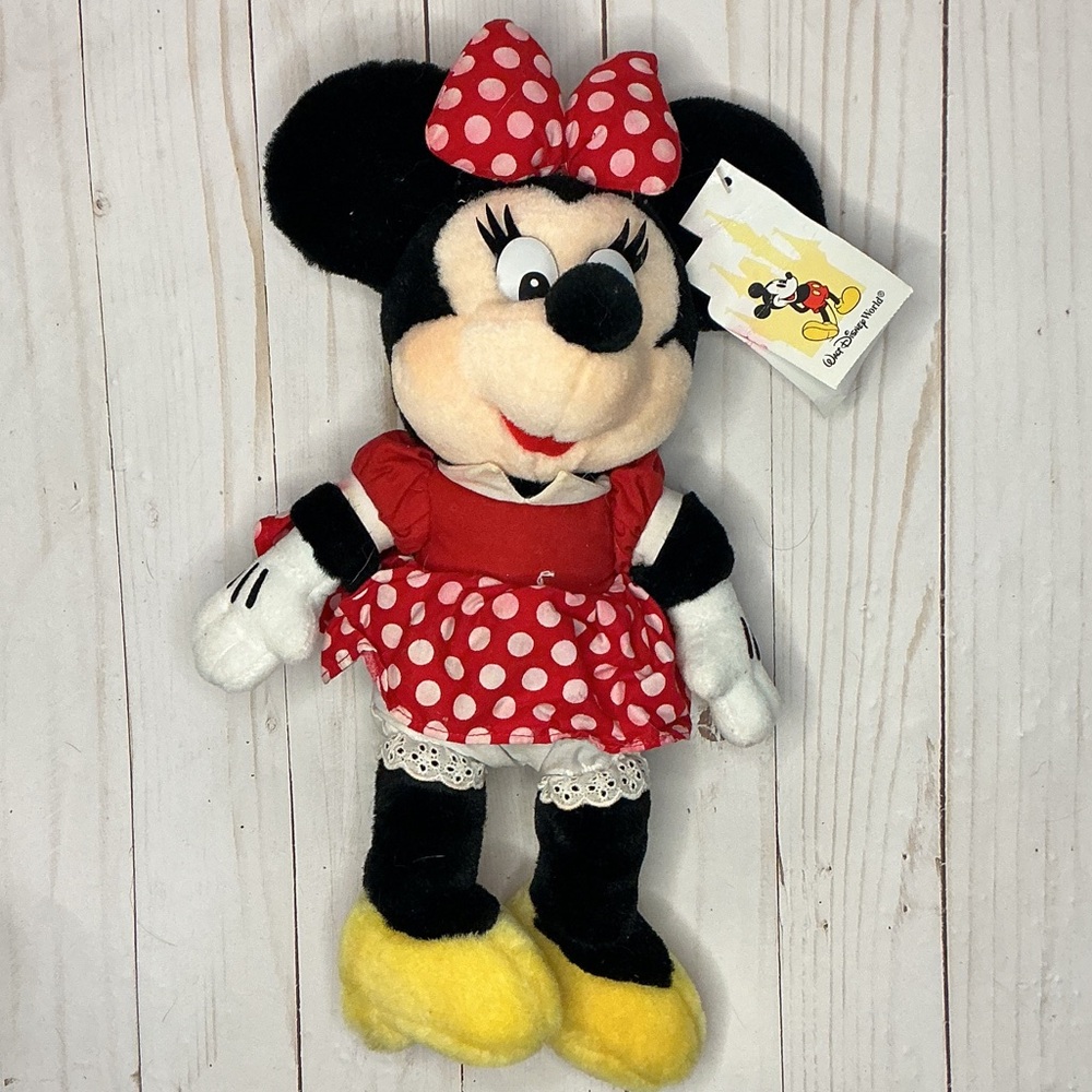 Walt Disney World Minnie Mouse Plush in Red Polka Dot Dress with Yellow Shoes